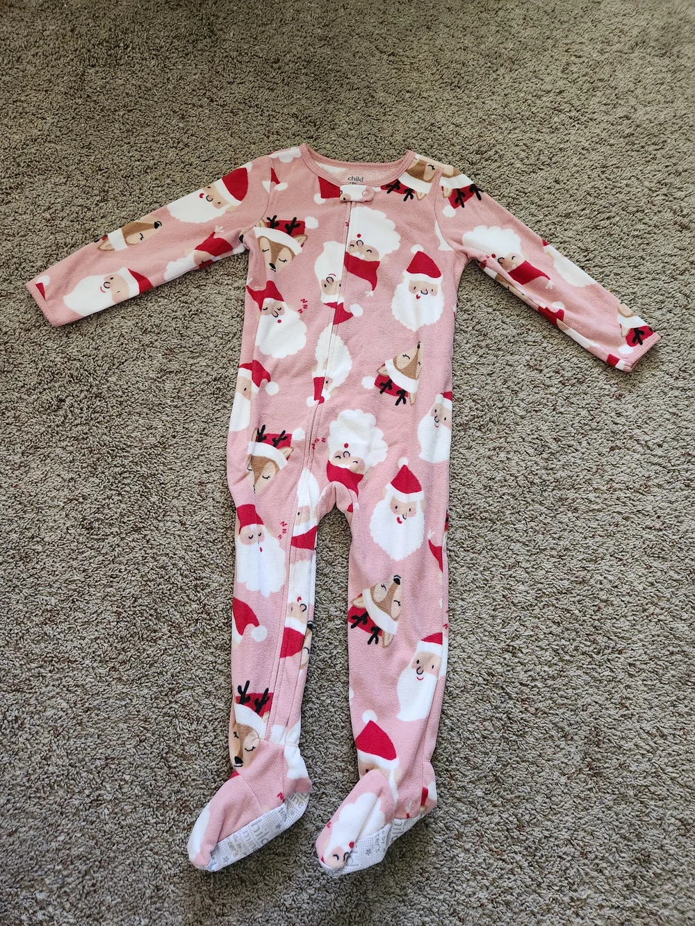 Carter's 2- Piece Set Of Red Reindeer And Pink Santa For Toddler Girls Size 3T
